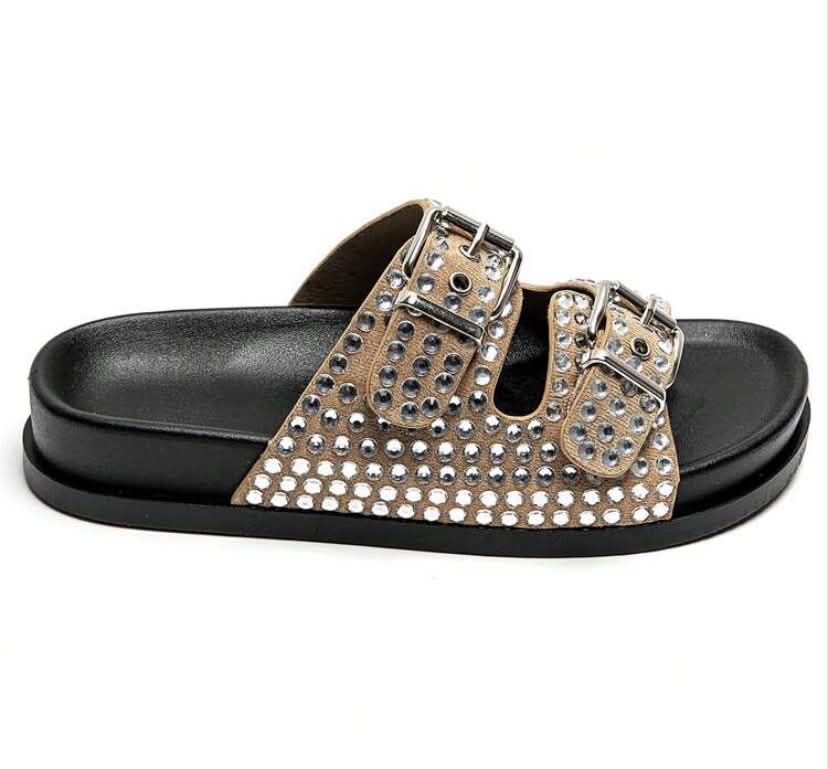 Mules à Strass et Boucles Ajustables – Élégance & Confort Taupe