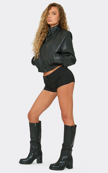 BOTTES SIMILI CUIR NOIR TALON PLATEFORME BOUT CARRÉ ZIP APPARENT – MISS MAYRA
