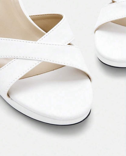 Sandales à Talons Hauts avec Bride Croisée – Blanc Chic