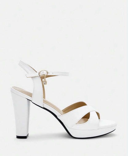 Sandales à Talons Hauts avec Bride Croisée – Blanc Chic