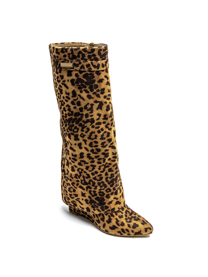 BOTTES LEOPARD TIGE ENVELOPPANTE TALON COMPENSÉ CACHÉ MISS MADISON