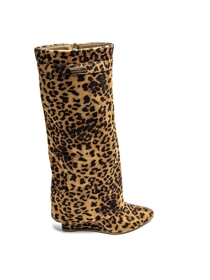 BOTTES LEOPARD TIGE ENVELOPPANTE TALON COMPENSÉ CACHÉ MISS MADISON