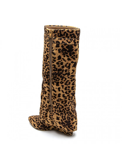 BOTTES LEOPARD TIGE ENVELOPPANTE TALON COMPENSÉ CACHÉ MISS MADISON