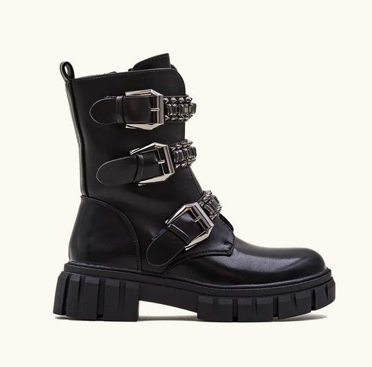 CHAUSSURES FEMME BOTTINES TRIPLE BOUCLE STRASS MISS ARIANA