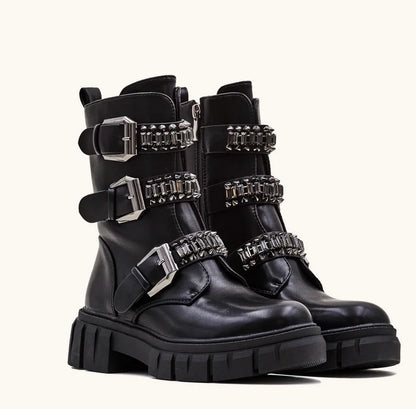CHAUSSURES FEMME BOTTINES TRIPLE BOUCLE STRASS MISS ARIANA