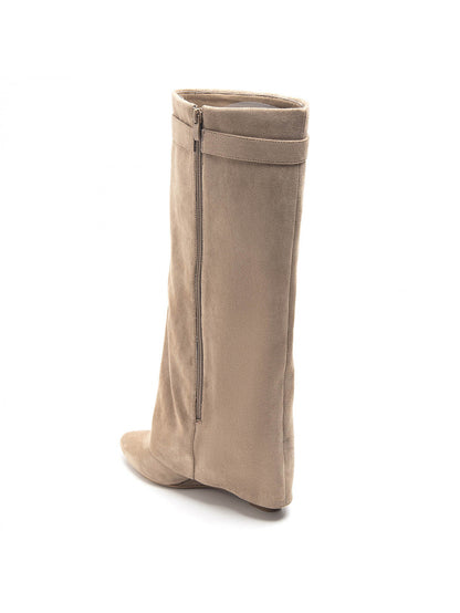 BOTTES SUÉDINE BEIGE TIGE ENVELOPPANTE TALON COMPENSÉ CACHÉ MISS MADISON