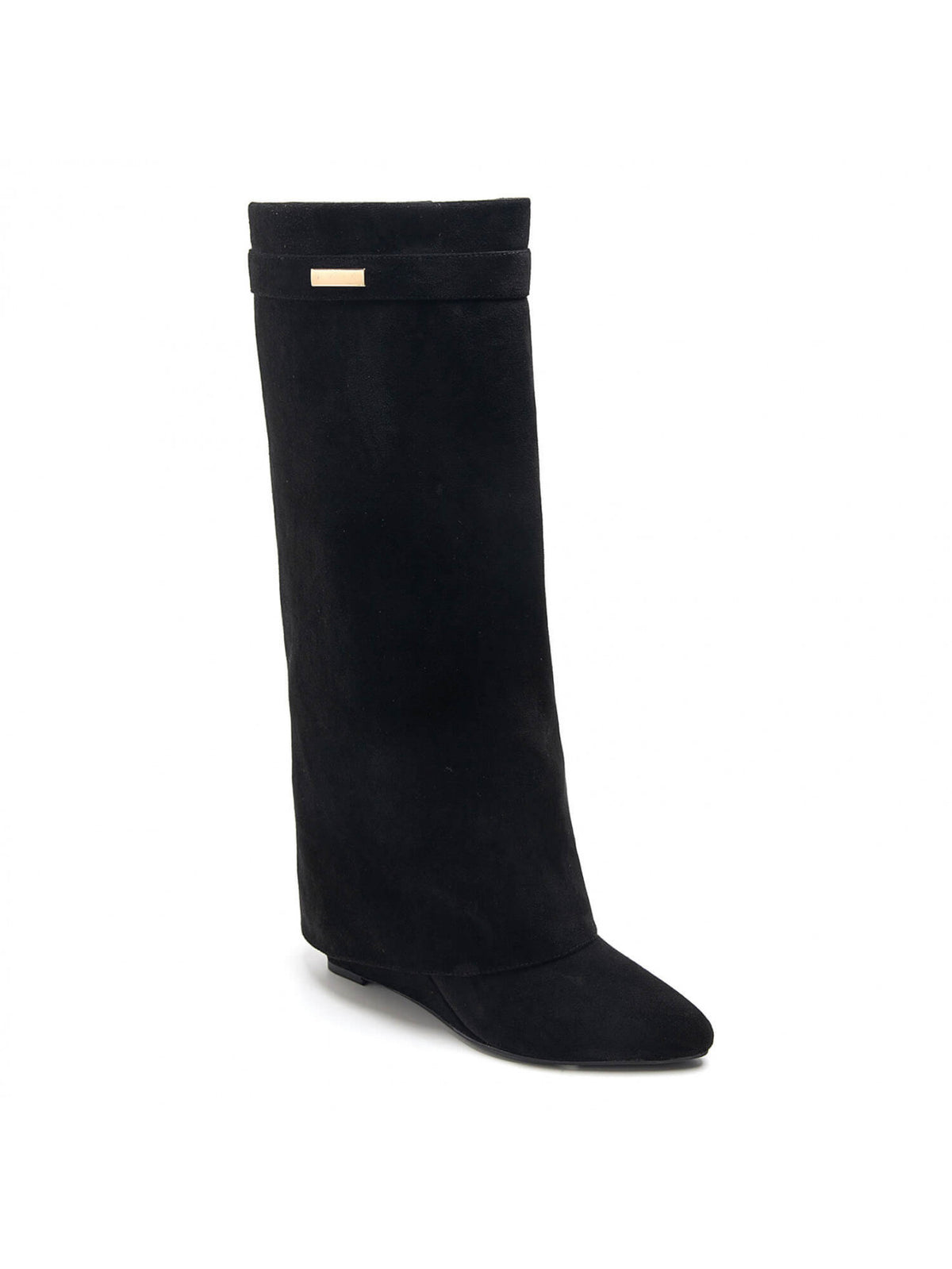 BOTTES SUÉDINE NOIRE TIGE ENVELOPPANTE TALON COMPENSÉ CACHÉ MISS MADISON