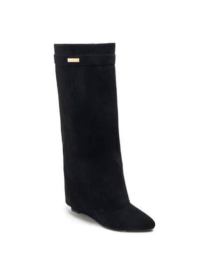 BOTTES SUÉDINE NOIRE TIGE ENVELOPPANTE TALON COMPENSÉ CACHÉ MISS MADISON