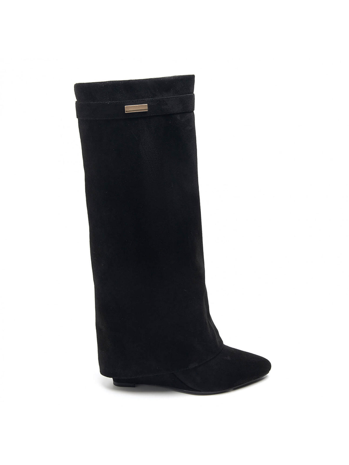 BOTTES SUÉDINE NOIRE TIGE ENVELOPPANTE TALON COMPENSÉ CACHÉ MISS MADISON
