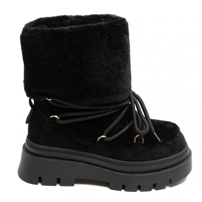 BOOTS SIMILI DAIM NOIR FAUSSE FOURRURE INTÉGRALE LACETS SEMELLE PLATEFORME – MISS ALMA