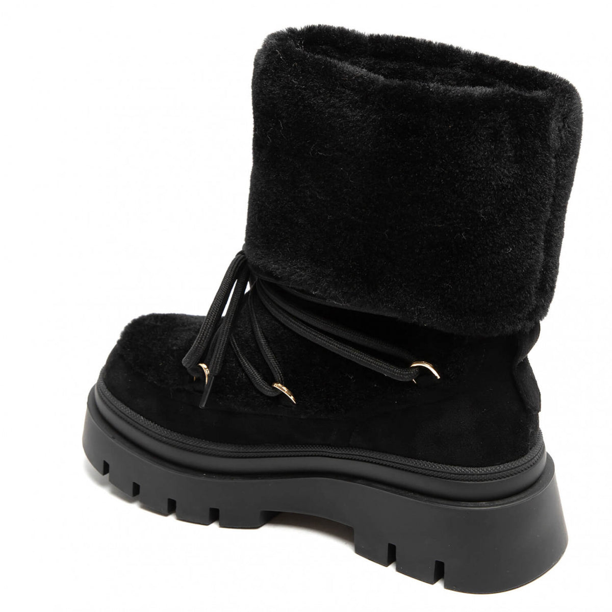 BOOTS SIMILI DAIM NOIR FAUSSE FOURRURE INTÉGRALE LACETS SEMELLE PLATEFORME – MISS ALMA