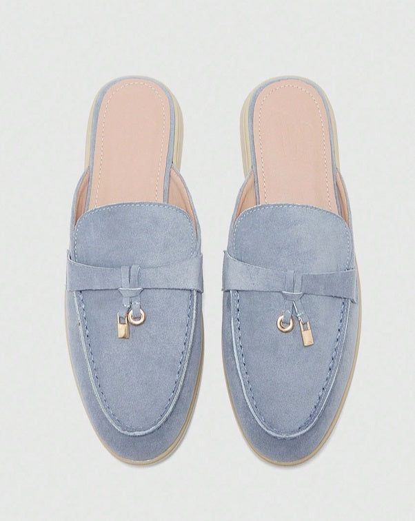 Mules Loafers bleu ciel à Détails Bijoux