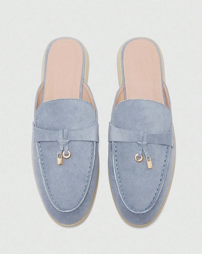Mules Loafers bleu ciel à Détails Bijoux