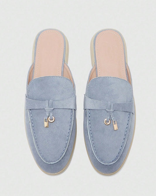 Mules Loafers bleu ciel à Détails Bijoux