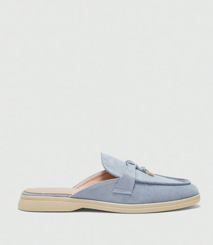 Mules Loafers bleu ciel à Détails Bijoux