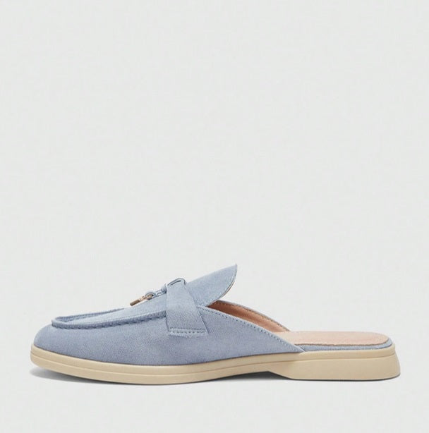Mules Loafers bleu ciel à Détails Bijoux