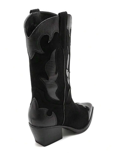 BOTTES WESTERN FEMME EFFET DAIM & REPTILE TON SUR TON – NOIR MISS STERNA