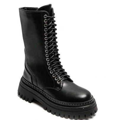 BOOTS SIMILICUIR NOIR LACETS SEMELLE PLATEFORME – MISS NATH