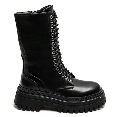 BOOTS SIMILICUIR NOIR LACETS SEMELLE PLATEFORME – MISS NATH
