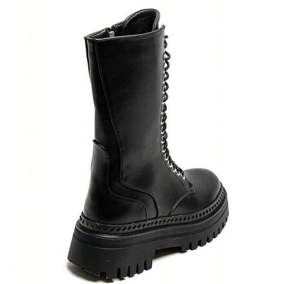 BOOTS SIMILICUIR NOIR LACETS SEMELLE PLATEFORME – MISS NATH