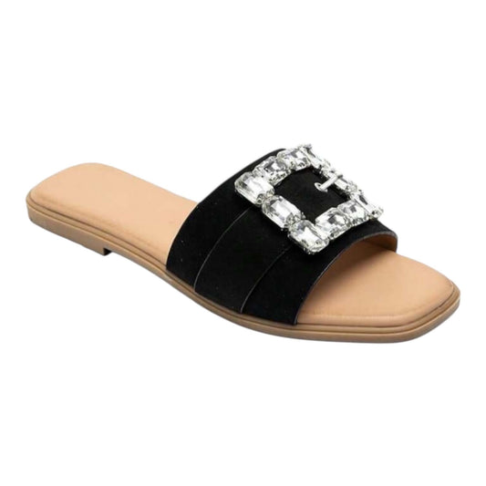 Mules plates ornées de strass – Élégance décontractée noir