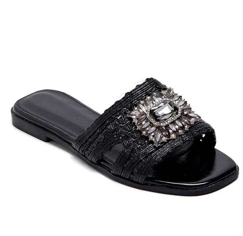 Mules plates bijoux – Élégance noir