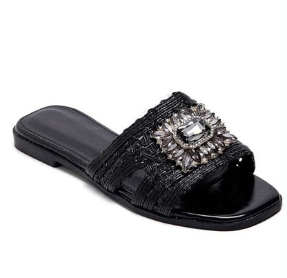 Mules plates bijoux – Élégance noir