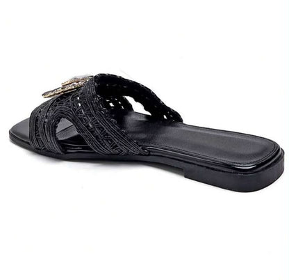Mules plates bijoux – Élégance noir