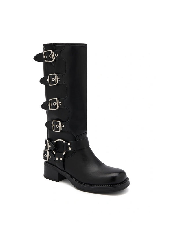 BOTTES BIKER FEMME NOIRES À BOUCLES – STYLE MOTARDE, TALON BLOC