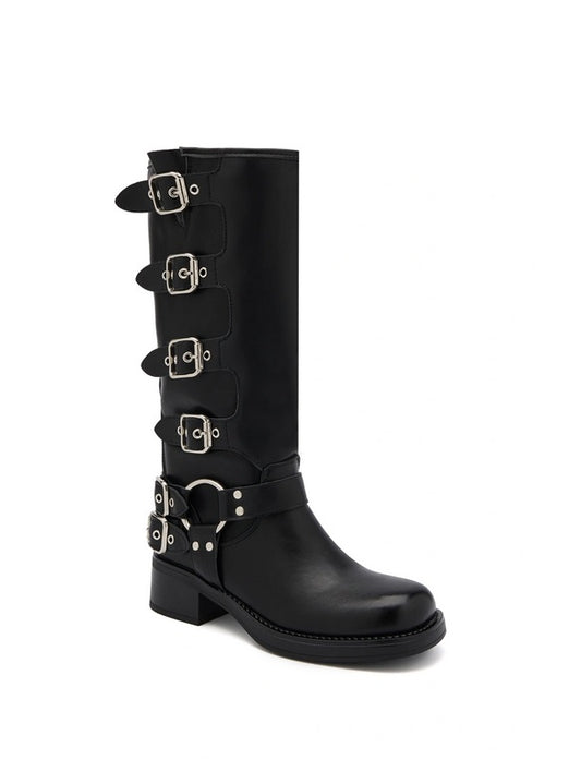 BOTTES BIKER FEMME NOIRES À BOUCLES – STYLE MOTARDE, TALON BLOC