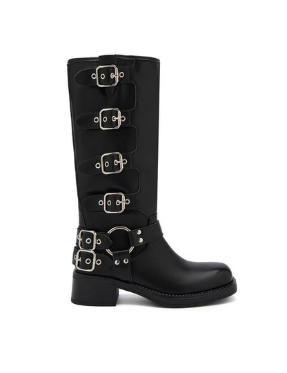 BOTTES BIKER FEMME NOIRES À BOUCLES – STYLE MOTARDE, TALON BLOC