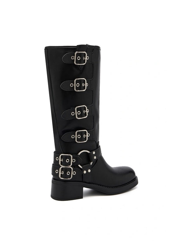 BOTTES BIKER FEMME NOIRES À BOUCLES – STYLE MOTARDE, TALON BLOC