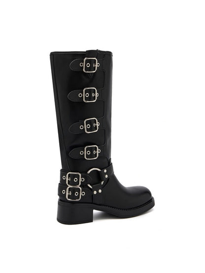BOTTES BIKER FEMME NOIRES À BOUCLES – STYLE MOTARDE, TALON BLOC