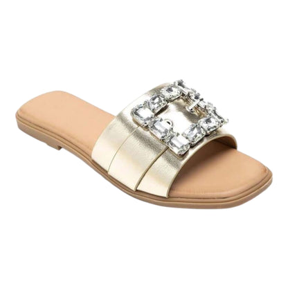 Mules plates ornées de strass – Élégance décontractée or