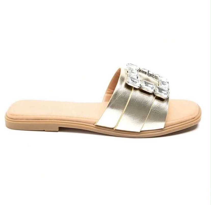 Mules plates ornées de strass – Élégance décontractée or