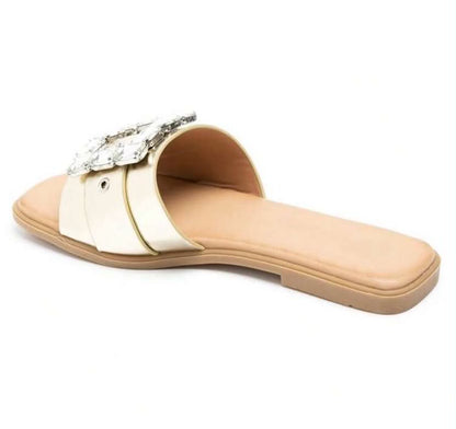 Mules plates ornées de strass – Élégance décontractée or
