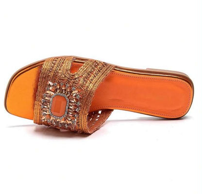 Mules plates bijoux – Élégance orange