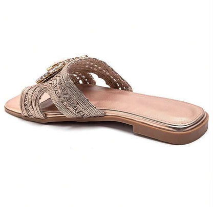 Mules plates bijoux – Élégance or rose