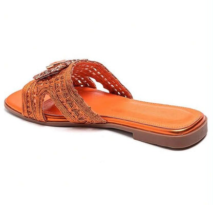 Mules plates bijoux – Élégance orange