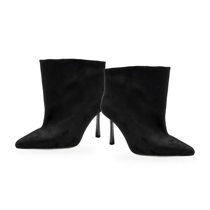 BOTTINES FEMME NOIRES EFFET DAIM À TALON AIGUILLE – BOUT POINTU