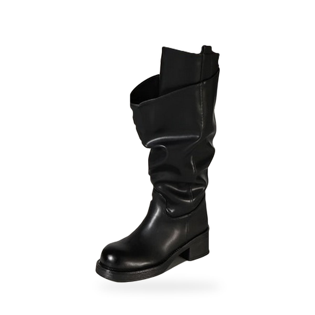 BOTTES SLOUCHY FEMME NOIRES À REVERS – EFFET CUIR, TALON BLOC