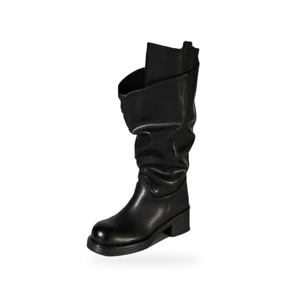 BOTTES SLOUCHY FEMME NOIRES À REVERS – EFFET CUIR, TALON BLOC