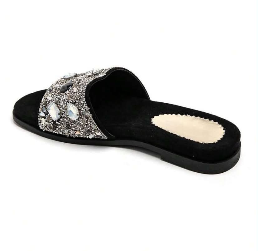 sandales Mules "Nuit Étoilée" – Noir & Bijoux Scintillants