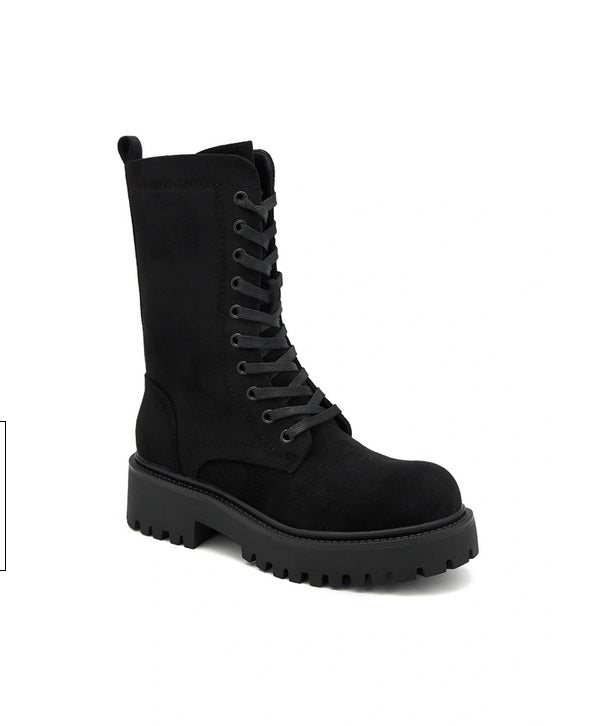 BOTTES RANGERS MI-MOLLET FEMME NOIRES EFFET DAIM – À LACETS, SEMELLE CRANTÉE