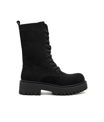 BOTTES RANGERS MI-MOLLET FEMME NOIRES EFFET DAIM – À LACETS, SEMELLE CRANTÉE