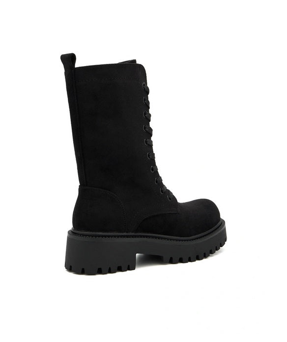 BOTTES RANGERS MI-MOLLET FEMME NOIRES EFFET DAIM – À LACETS, SEMELLE CRANTÉE