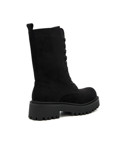 BOTTES RANGERS MI-MOLLET FEMME NOIRES EFFET DAIM – À LACETS, SEMELLE CRANTÉE