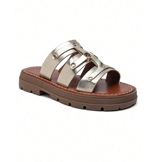 Chaussures femme sandales mules à platform or gold