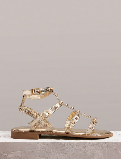 Sandales gladiateurs cloutée miss tya gold or