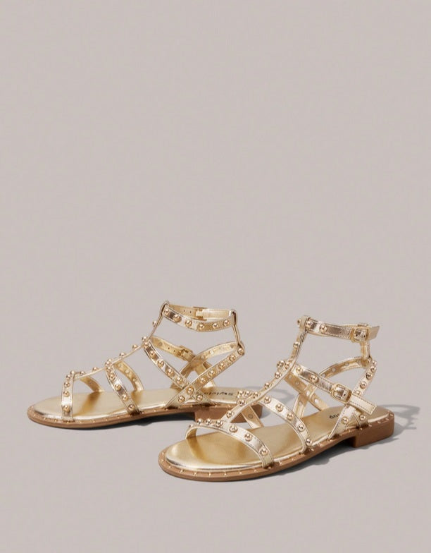 Sandales gladiateurs cloutée miss tya gold or